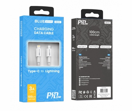 Cablu Date si Incarcare USB-C - Lightning BLUE Power BBX36, 18W, 1m, Alb