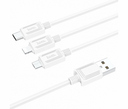 Cablu Incarcare USB-A - Lightning / microUSB / USB-C HOCO X74 3in1, 18W, 1m, Alb - imagine 2